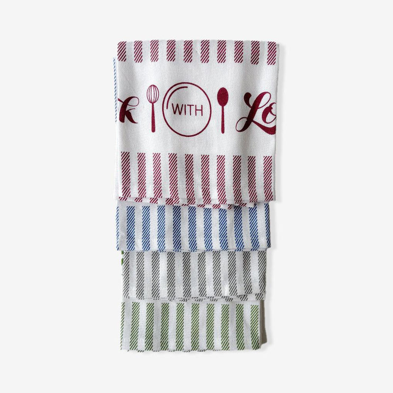 ROYAL HAIL Printed Vertical Stripe Kitchen Towel Cotton for Home, Soft & Highly Absorbent Towel for Kitchen, 18 x 28 inch - Set of 4