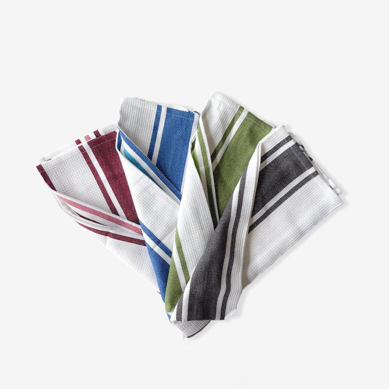 ROYAL HAIL Classic Stripe Waffle Kitchen Towel Cotton for Home, Soft & Highly Absorbent Towel for Kitchen, 18 x 28 inch - Set of 4