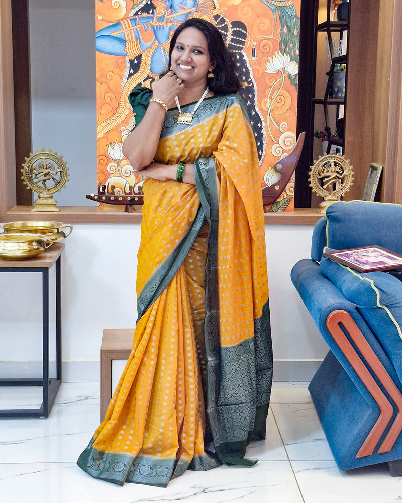 Banarasi Georgette Saree Yellow & Green, Women Fashion