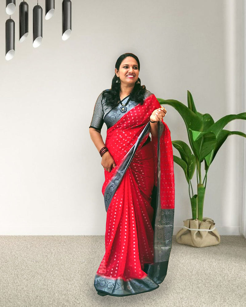 Banarasi Georgette Saree Black and Red, Women Fashion