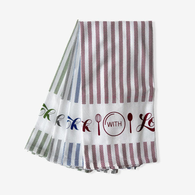 ROYAL HAIL Printed Vertical Stripe Kitchen Towel Cotton for Home, Soft & Highly Absorbent Towel for Kitchen, 18 x 28 inch - Set of 4