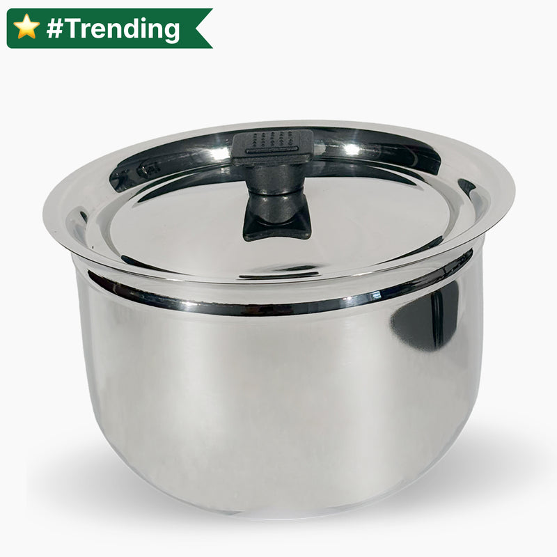 Stainless Steel Kitchen Serving & Cooking Bowl - Ring Handi with Lid Induction Friendly