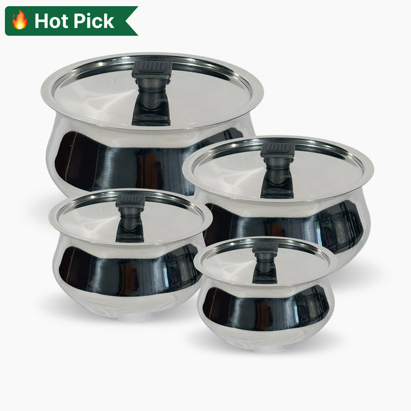 Stainless Steel Kitchen Serving & Cooking Bowl - Raj Handi with Lid Induction Friendly