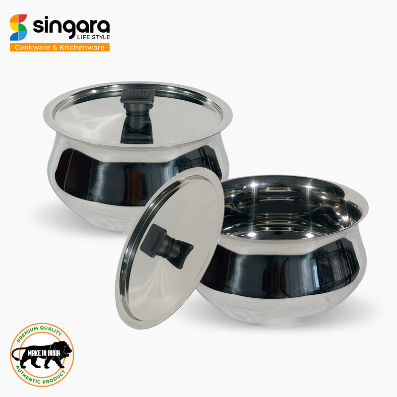 Stainless Steel Kitchen Serving & Cooking Bowl - Raj Handi with Lid Induction Friendly