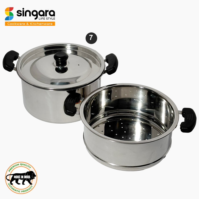 Stainless Steel Steamer with Lid | Pasta Steamer Momo/Modak Maker | Vegetable Steamer | Rice Steamer (22 cm)