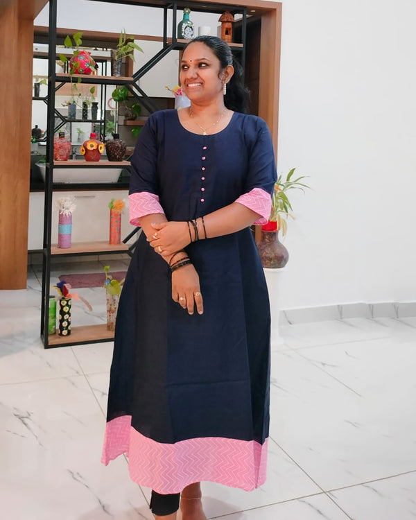 Frock Aline Kurthi - Round Neck -  3/4th Sleeve - Cotton