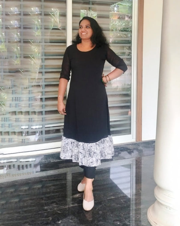 Georgette Frock Kurthi - Round Neck - 3/4th Sleeve