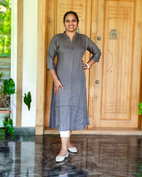 Chinese Collar Rayon Gray Kurti, Women Fashions