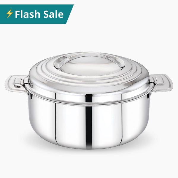 Double Wall Insulated Stainless Steel Casserole | Silver Hot Pot/Chapati Box/Hot Case for Roti, Rice, Gravy/Hot Boxes for Kitchen with Steel Lid/Twist Lock