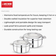 Double Wall Insulated Stainless Steel Casserole | Silver Hot Pot/Chapati Box/Hot Case for Roti, Rice, Gravy/Hot Boxes for Kitchen with Steel Lid/Twist Lock