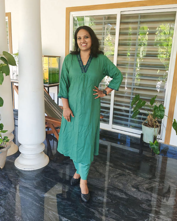 Khadi Silk With Mirror Work Olive Green in Red Kurti, Women Fashions