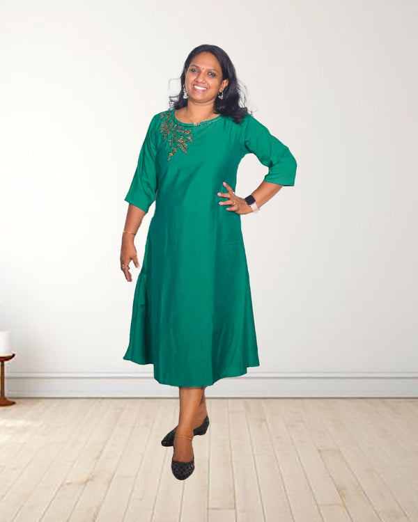 Aline With Zardosi Kurti Peacock Green, Women Fashions