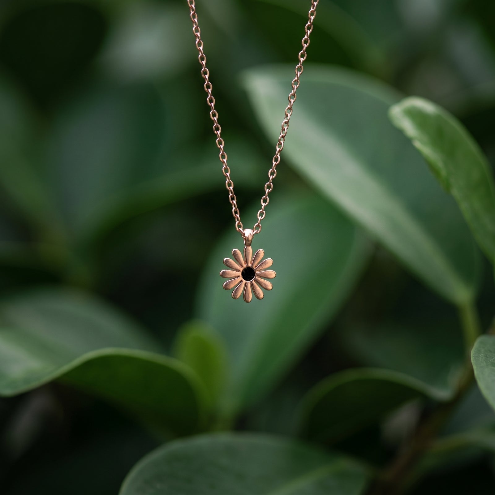 Dainty Gold Daisy Pendant Necklace with Black Center