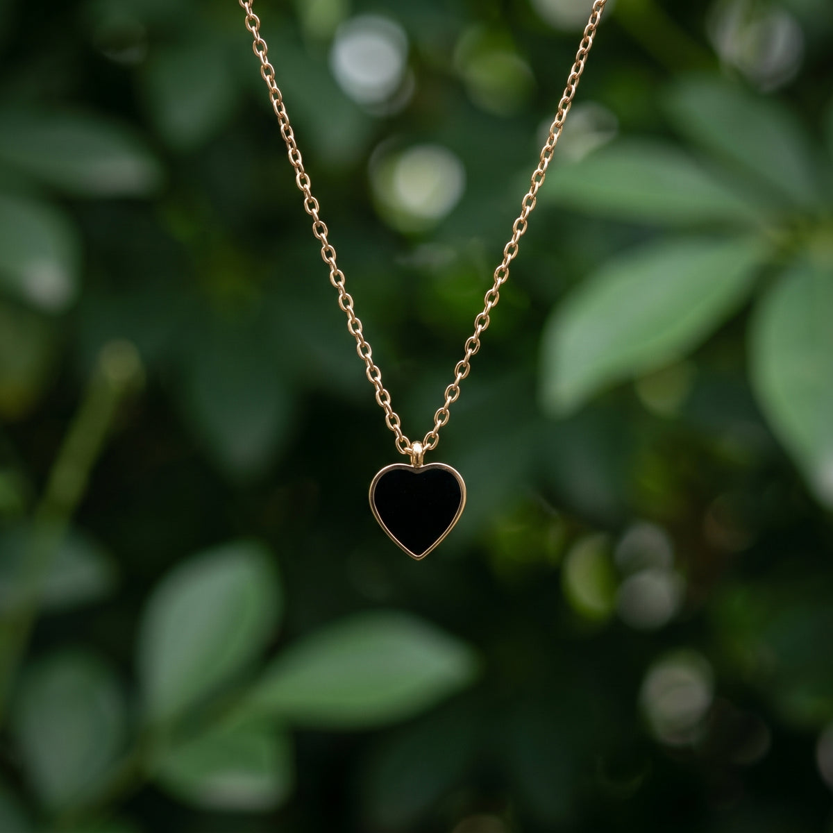 Dainty Black Enamel Heart Pendant Necklace