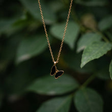 Elegant Black Enamel Butterfly Pendant Necklace