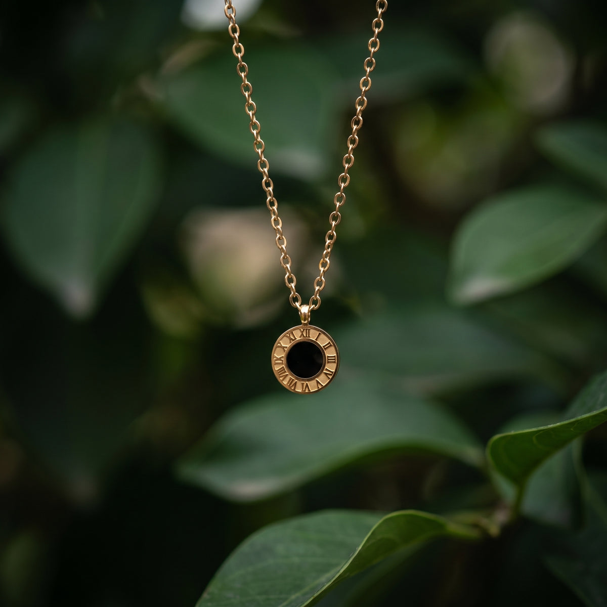 Luxury-Inspired Roman Numeral Black Circle Pendant