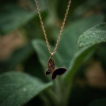 Elegant Black Enamel Butterfly Pendant Necklace