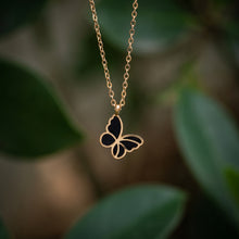 Elegant Black Enamel Butterfly Pendant Necklace