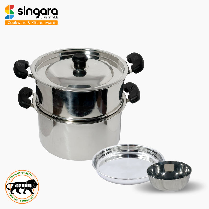Stainless Steel Steamer with Lid (Tier 2) Get FREE Plate & Mukta Vati 180 ml