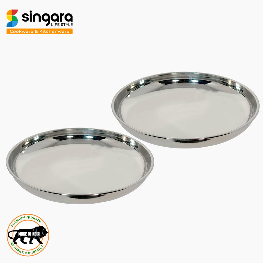 Stainless Steel Round Beading Thali / Plate (Big) and Mukta Vati (Set of 2) for Home/Restaurant