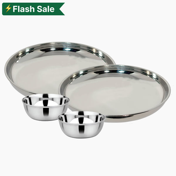 Stainless Steel Round Beading Thali / Plate (Big) and Mukta Vati (Set of 2) for Home/Restaurant