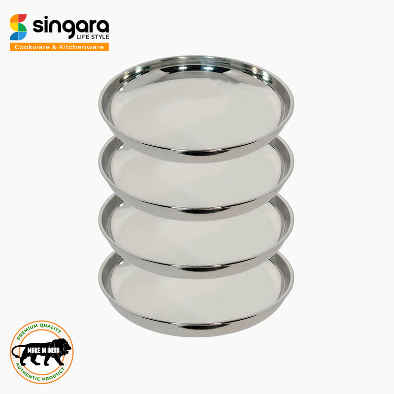 Stainless Steel Round Beading Thali / Plate (Big) and Mukta Vati (Set of 4) for Home/Restaurant