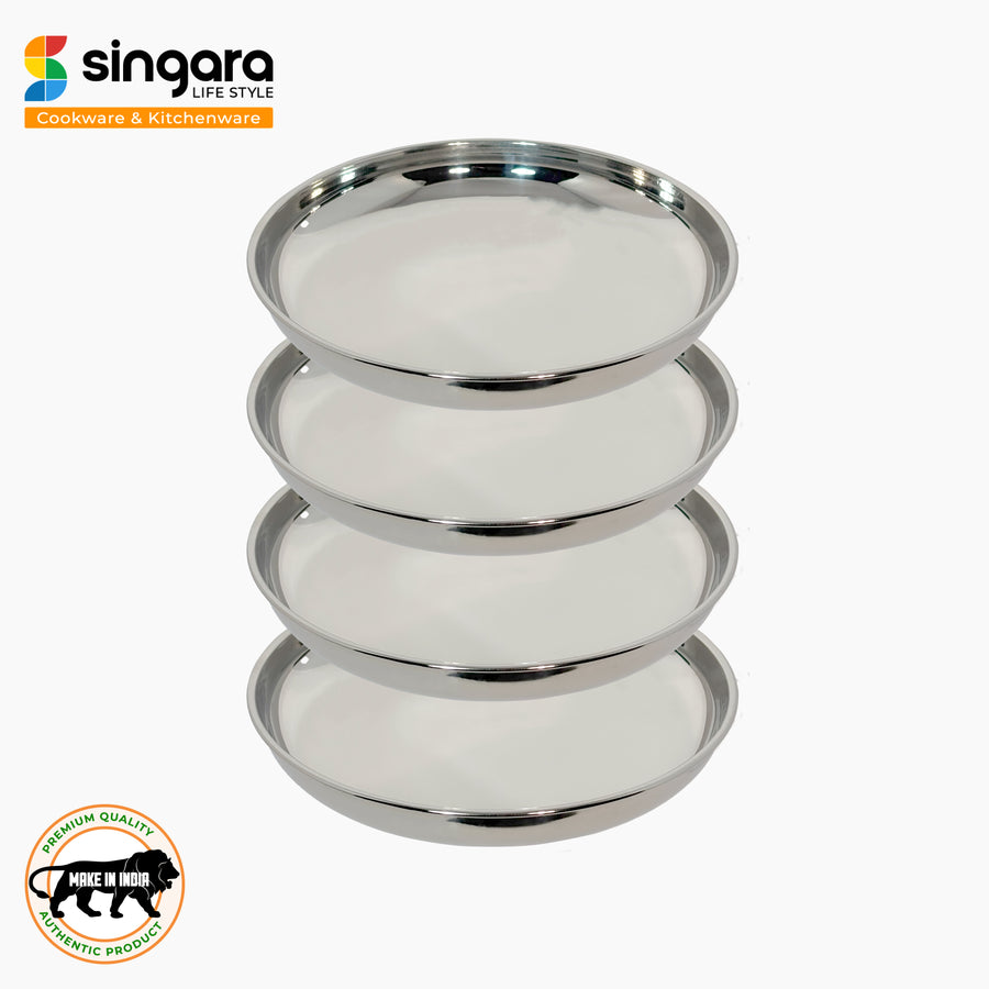 Stainless Steel Round Beading Thali / Plate (Big) and Mukta Vati (Set of 4) for Home/Restaurant