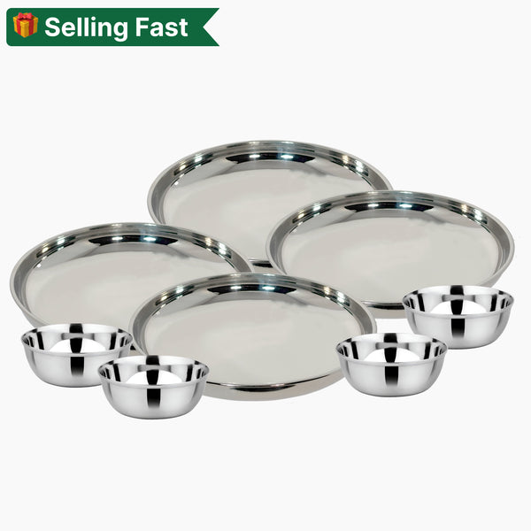 Stainless Steel Round Beading Thali / Plate (Big) and Mukta Vati (Set of 4) for Home/Restaurant