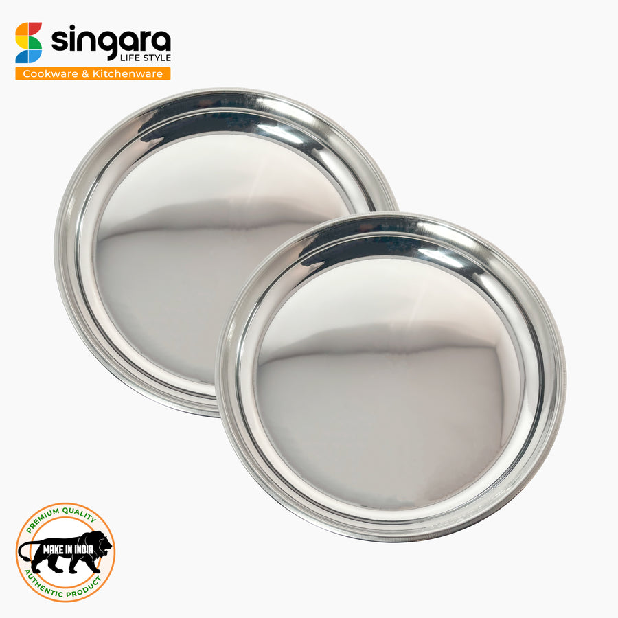 Stainless Steel Round Beading Thali / Plate (Small) and Mukta Vati (Set of 2) for Home/Restaurant