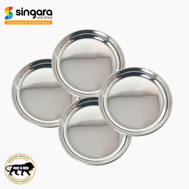 Stainless Steel Round Beading Thali / Plate (Small) and Mukta Vati (Set of 4) for Home/Restaurant