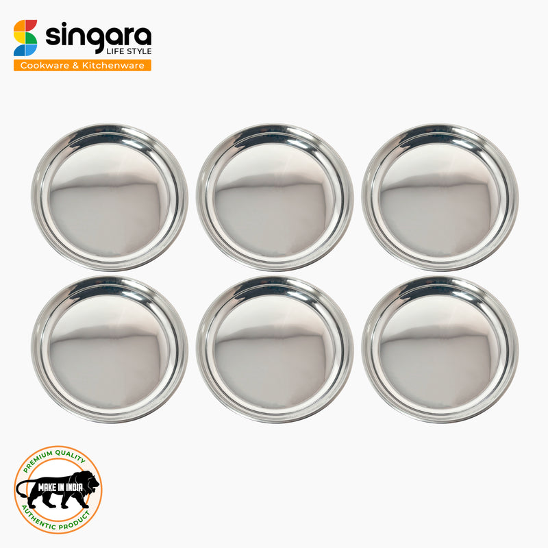 Stainless Steel Round Beading Thali / Plate (Small) and Mukta Vati (Set of 6) for Home/Restaurant