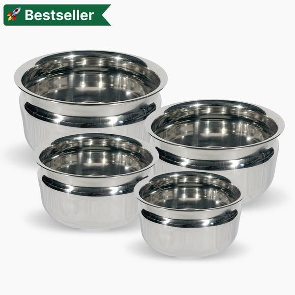 Stainless Steel Ravana Chatty Set of 4 | Storage & Serving Bowl