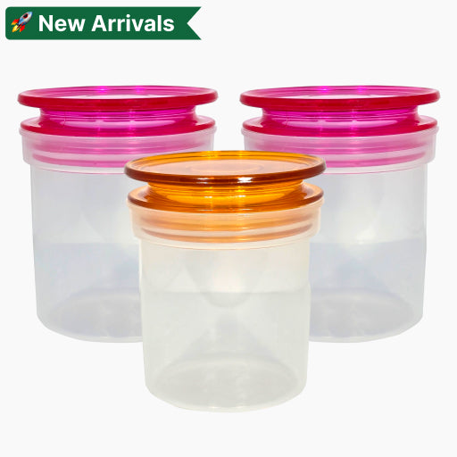 Plastic Airtight Canister Set – 3 Pcs | Pink & Yellow | Durable & Stackable