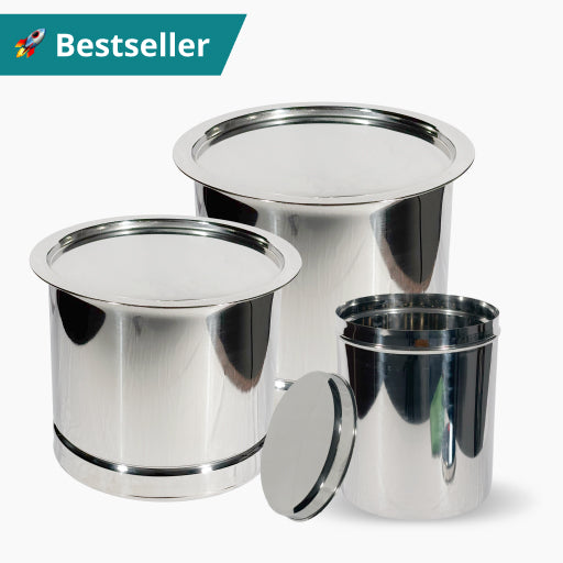 Pawali with Lid + Deep Dabba Airtight Steel Containers Set of 3 (2.9/ 4.4 L/6.8 L) | Stainless Steel - Food safe, Container for Storage