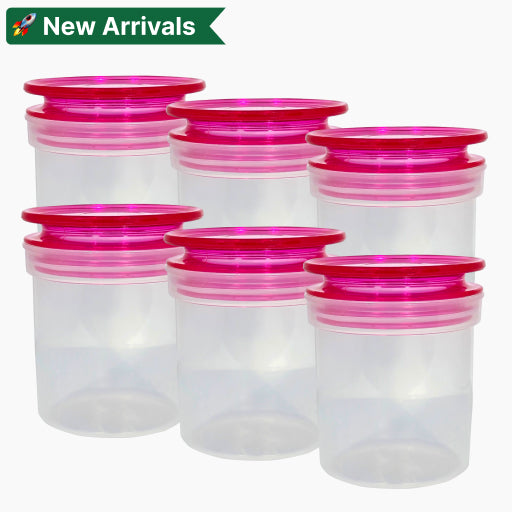 Plastic Airtight Canister Set – 6 Pcs | Pink | Durable & Stackable