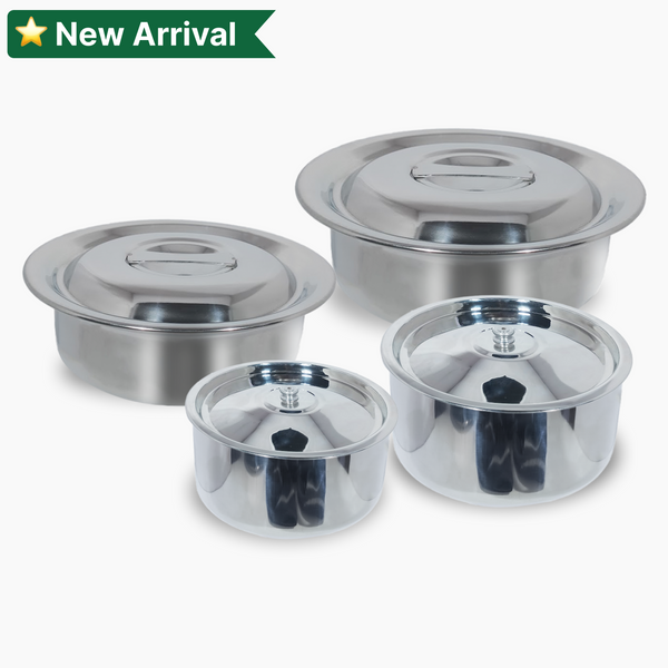 Stainless Steel Arabian Chatty 500 ml & 2.5 L Free with Plain and Building Pot Serving Dishes 700 ml & 1 L