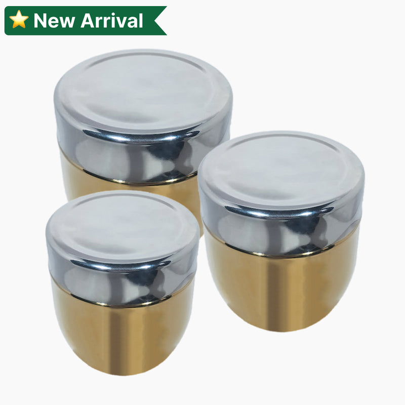 Tea Coffee Sugar Gold Dabba Plain With Lid Set of 3