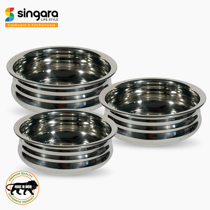 Stainless Steel Uruli 1.5 L, 3 L Uruli Set + FREE Uruli 900 ml & 2 Kitchen towels