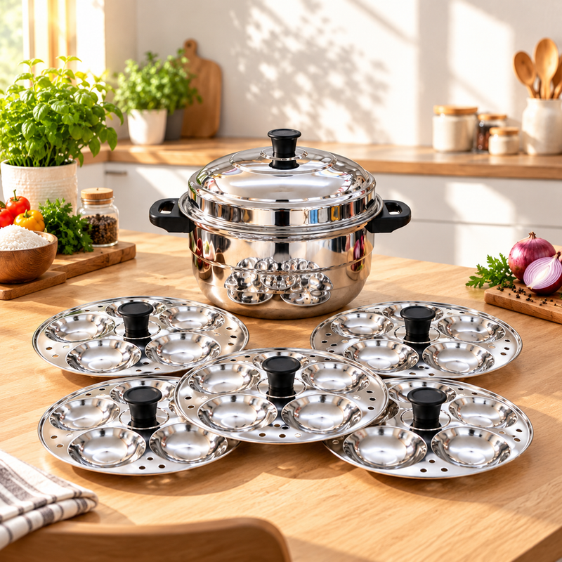 Deluxe multi idli pot plain bottom 20 idli with mini idli plate
