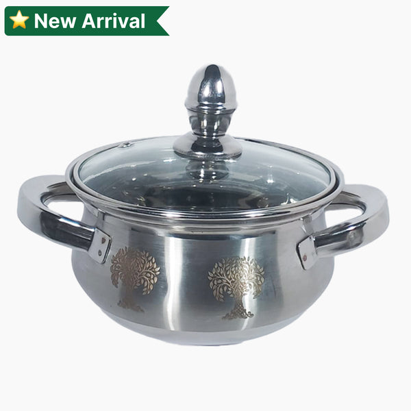 Stainless steel belly Serving Dish with glass lid