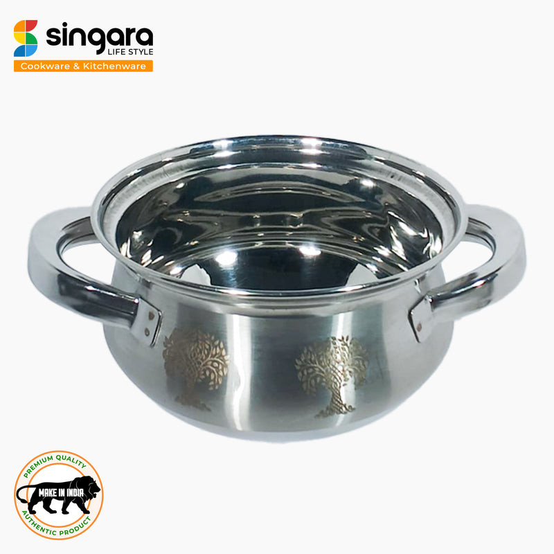 Stainless steel belly Serving Dish with glass lid