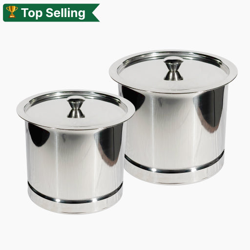 Stainless Steel Pawali with Lid | Set of 2 (4.4 L/6.8 L) | Drum/Storage Container For Atta/Rice/Grains
