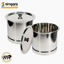 Stainless Steel Pawali with Lid | Set of 2 (4.4 L/6.8 L) | Drum/Storage Container For Atta/Rice/Grains