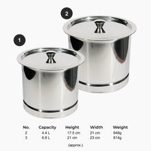 Stainless Steel Pawali with Lid | Set of 2 (4.4 L/6.8 L) | Drum/Storage Container For Atta/Rice/Grains