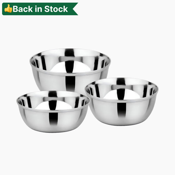 Stainless Steel Muktavatti, Bowl/Katori for Serving Dish | Set of 3, 200 ML/300 ML/400 ML | Rust Proof