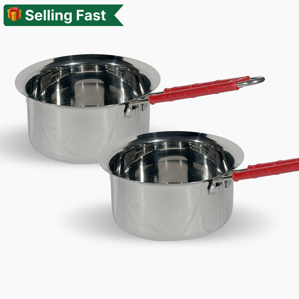 Stainless Steel Milk Pan Set | Sauce Pan, Tea Pan, Milk Pan Boiler Cookware with Handle (Induction and Gas Stove Friendly)