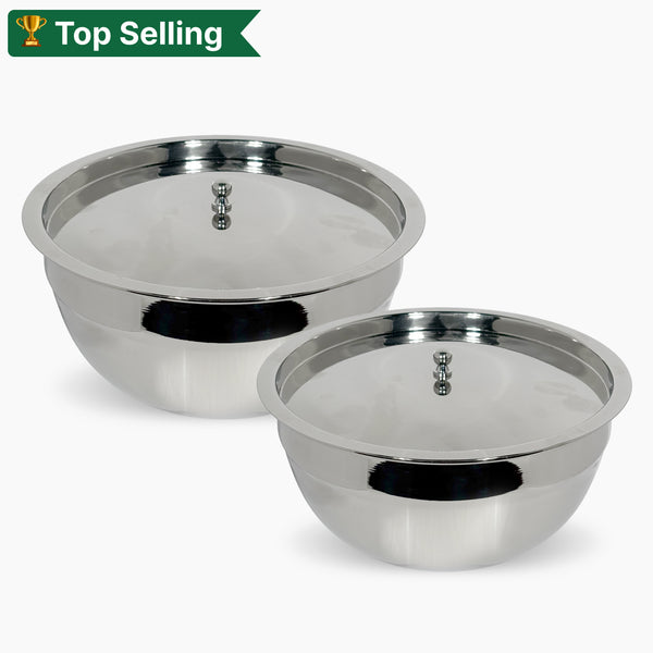 Serving Bowl with Lid (Set) Stainless Steel | Snacks Serving and Mixing Bowl | Kitchen Accessories