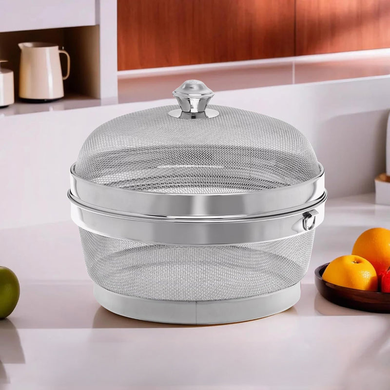 Stainless Steel Fruit Basket for Dining Table With Net Cover & Lid - Vegetable Organizer Bowl Storage/Holder for Kitchen