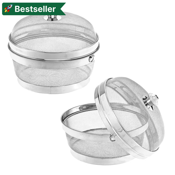 Stainless Steel Fruit Basket for Dining Table With Net Cover & Lid - Vegetable Organizer Bowl Storage/Holder for Kitchen