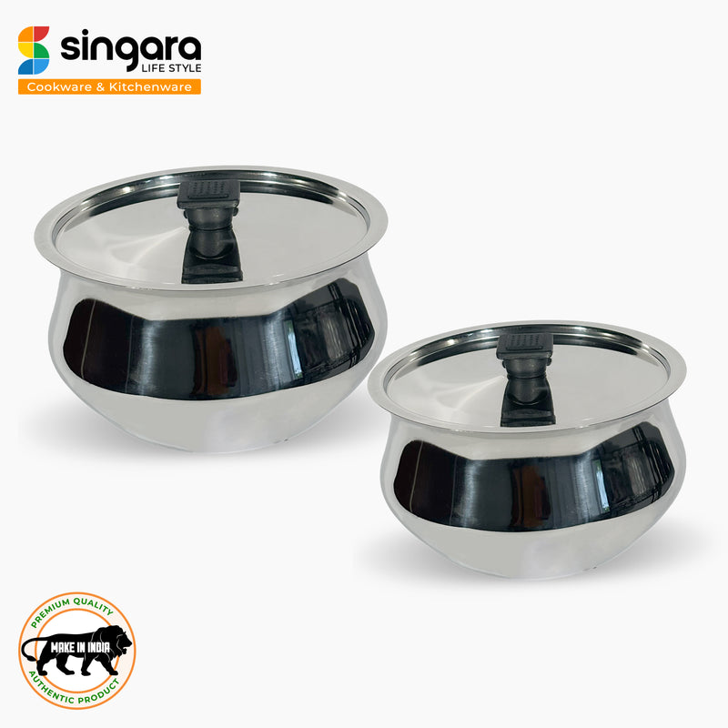 Stainless Steel Kitchen Serving & Cooking Bowl Set - Raj Handi with Lid Induction Friendly